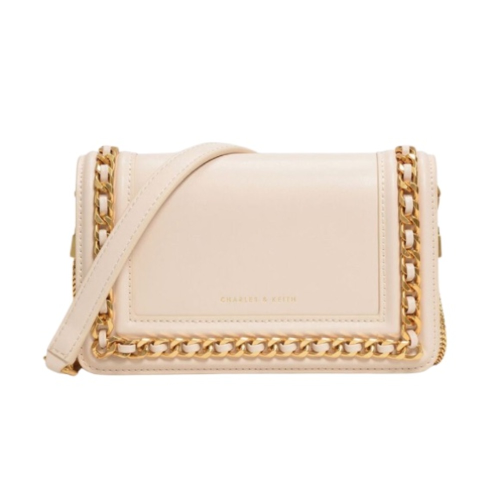 Charles & Keith - Cream Gold Crossbody Bag- Mini Clutch ✨